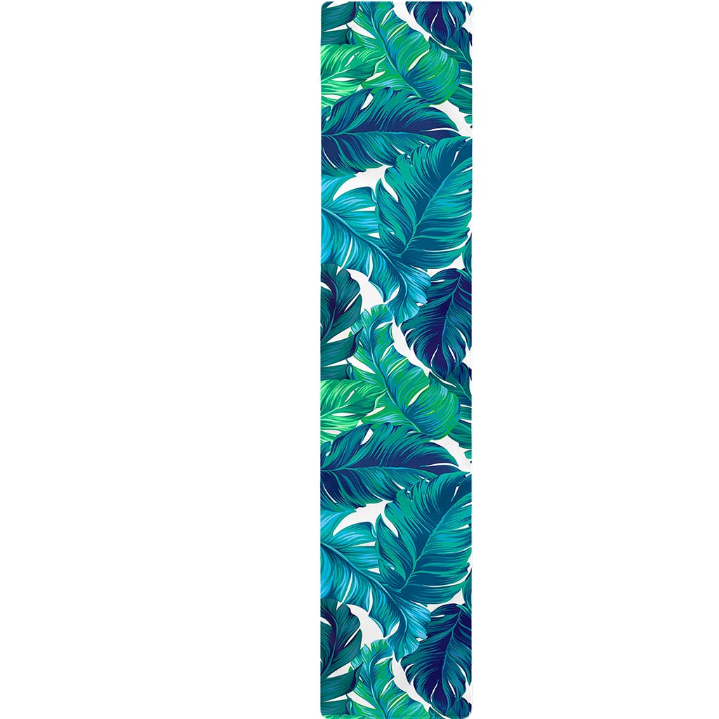 Teal Tropical Leaf Pattern Print Table Runner