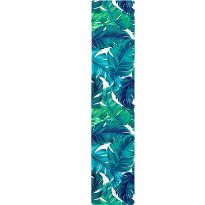 Teal Tropical Leaf Pattern Print Table Runner