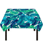 Teal Tropical Leaf Pattern Print Tablecloth