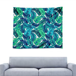 Teal Tropical Leaf Pattern Print Tapestry