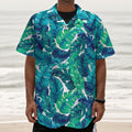 Teal Tropical Leaf Pattern Print Textured Short Sleeve Shirt