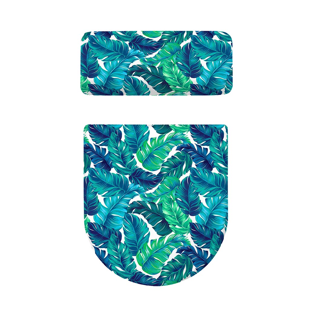 Teal Tropical Leaf Pattern Print Toilet Lid And Tank Cover Set