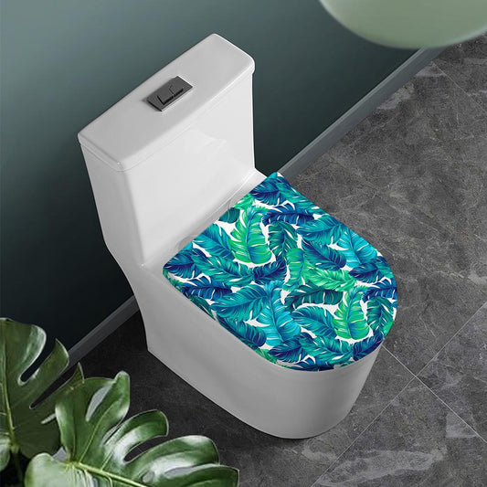 Teal Tropical Leaf Pattern Print Toilet Lid Cover