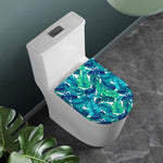 Teal Tropical Leaf Pattern Print Toilet Lid Cover