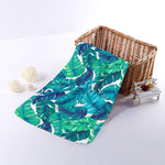 Teal Tropical Leaf Pattern Print Towel