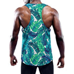 Teal Tropical Leaf Pattern Print Training Tank Top
