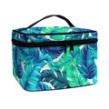 Teal Tropical Leaf Pattern Print Travel Makeup Bag