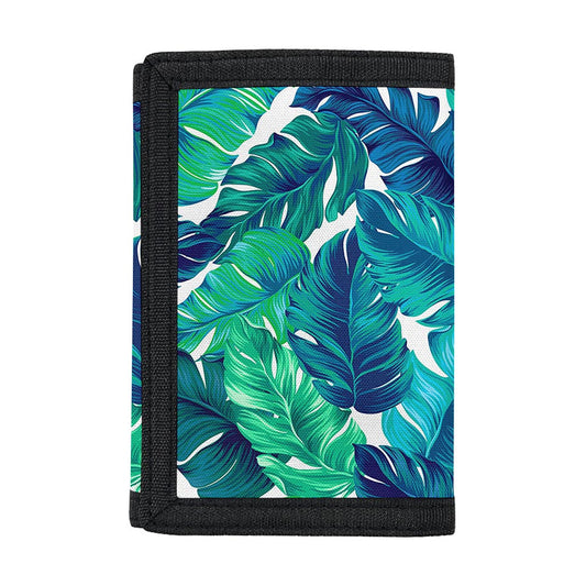 Teal Tropical Leaf Pattern Print Trifold Wallet