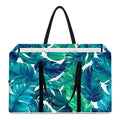 Teal Tropical Leaf Pattern Print Utility Tote Bag