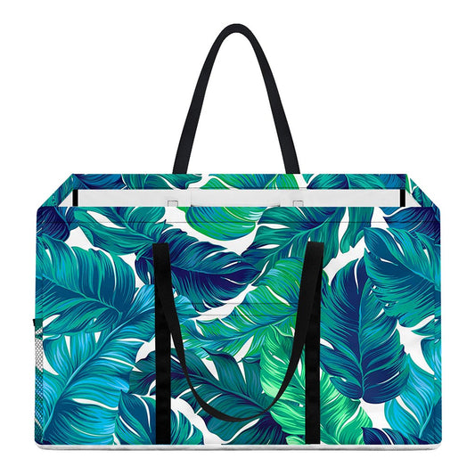 Teal Tropical Leaf Pattern Print Utility Tote Bag