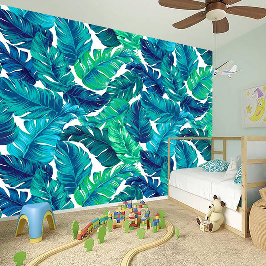 Teal Tropical Leaf Pattern Print Wall Sticker