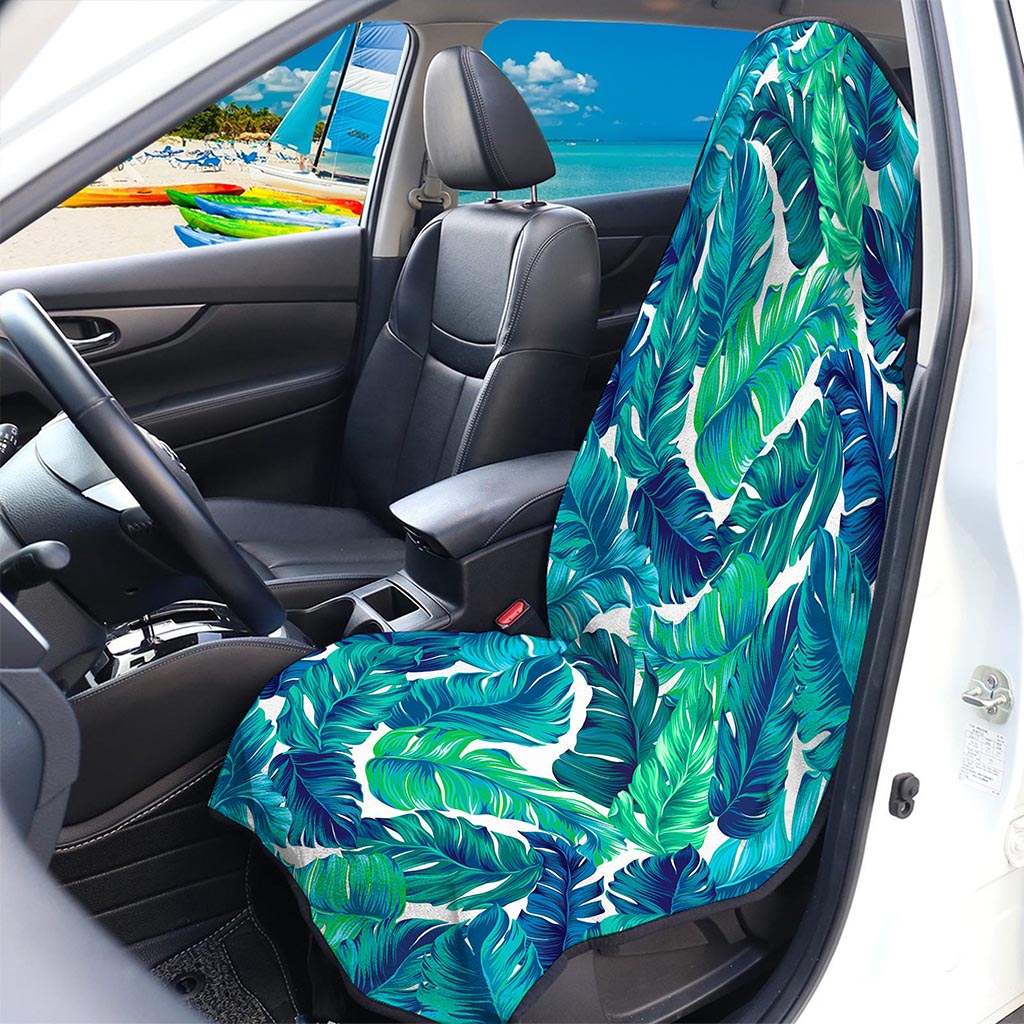 Teal Tropical Leaf Pattern Print Waterproof Car Seat Cover