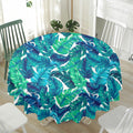 Teal Tropical Leaf Pattern Print Waterproof Round Tablecloth