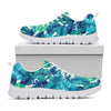 Teal Tropical Leaf Pattern Print White Running Shoes