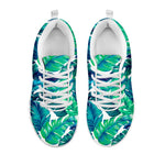 Teal Tropical Leaf Pattern Print White Running Shoes