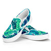 Teal Tropical Leaf Pattern Print White Slip On Sneakers