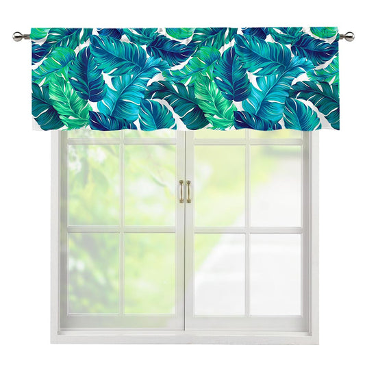 Teal Tropical Leaf Pattern Print Window Valance