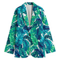 Teal Tropical Leaf Pattern Print Women's Blazer
