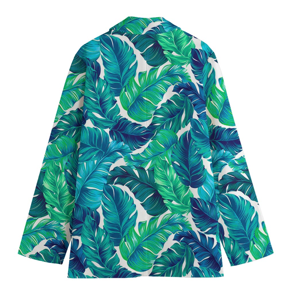 Teal Tropical Leaf Pattern Print Women's Blazer