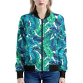 Teal Tropical Leaf Pattern Print Women's Bomber Jacket