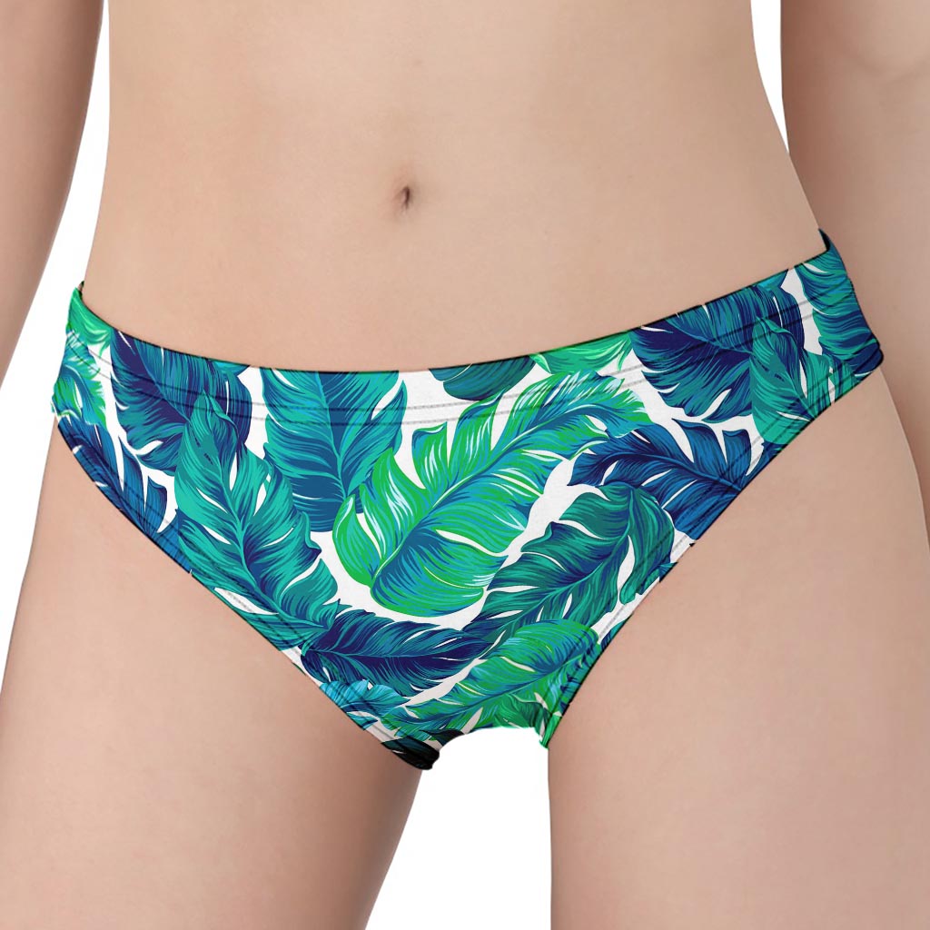 Teal Tropical Leaf Pattern Print Women's Panties