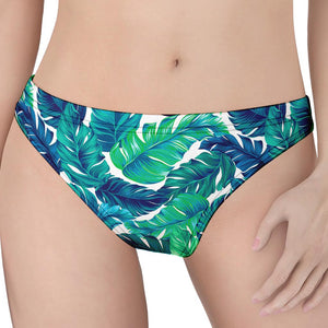 Teal Tropical Leaf Pattern Print Women's Thong