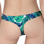 Teal Tropical Leaf Pattern Print Women's Thong