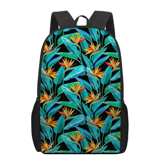 Teal Tropical Pattern Print 17 Inch Backpack