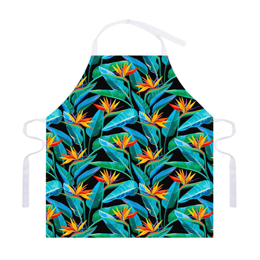 Teal Tropical Pattern Print Adjustable Apron