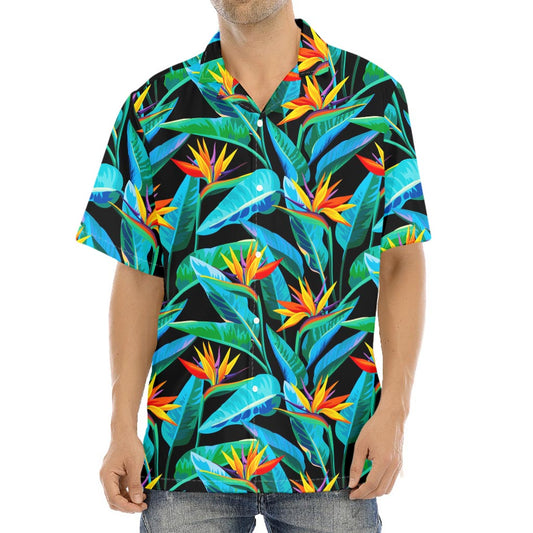 Teal Tropical Pattern Print Aloha Shirt