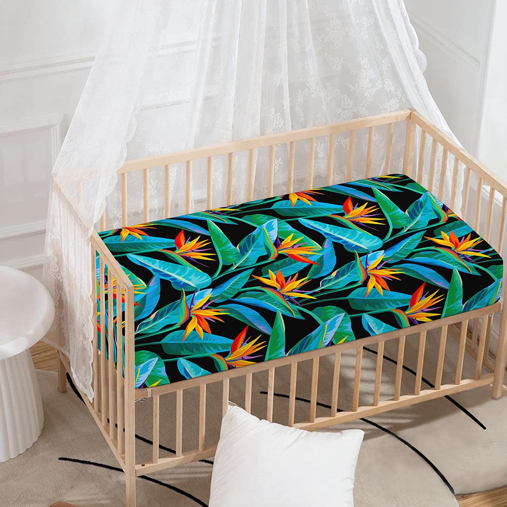 Teal Tropical Pattern Print Baby Crib Sheet