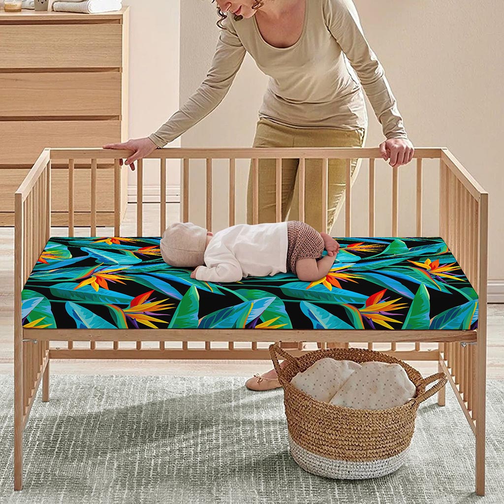 Teal Tropical Pattern Print Baby Crib Sheet