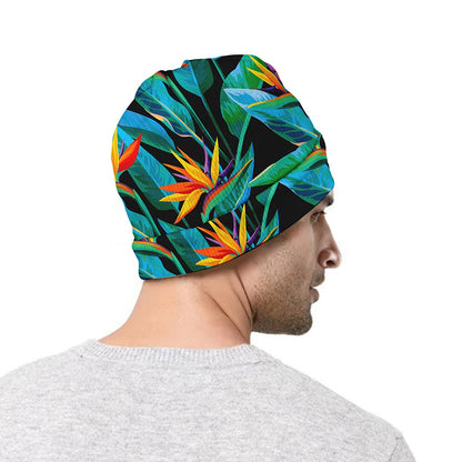 Teal Tropical Pattern Print Beanie