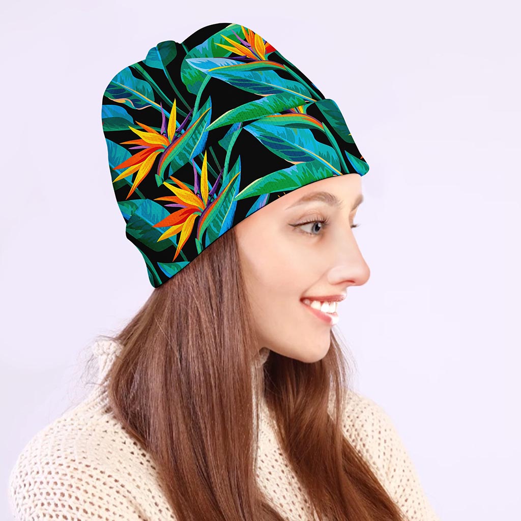 Teal Tropical Pattern Print Beanie