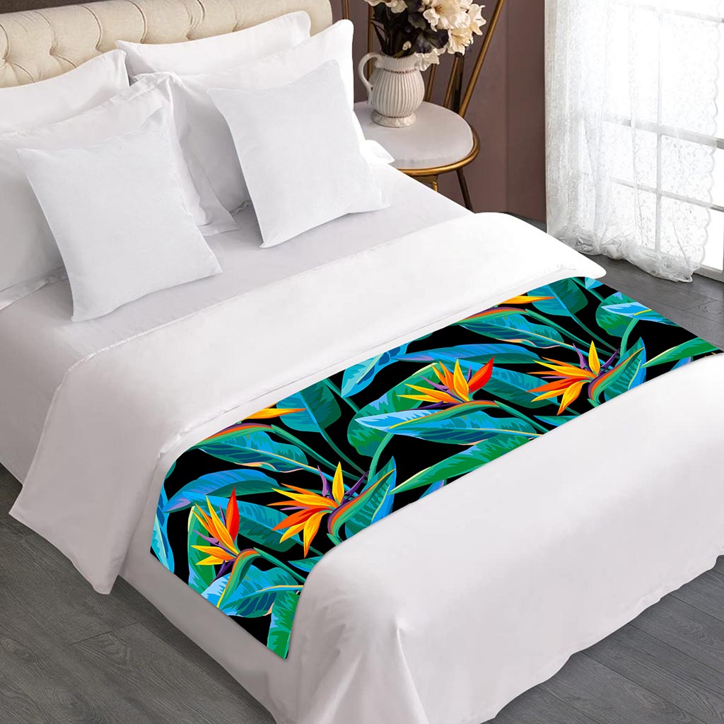 Teal Tropical Pattern Print Bed Runner