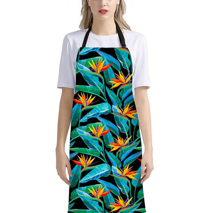 Teal Tropical Pattern Print Bib Apron With Pocket