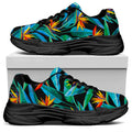 Teal Tropical Pattern Print Black Chunky Shoes