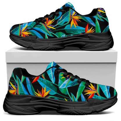 Teal Tropical Pattern Print Black Chunky Shoes