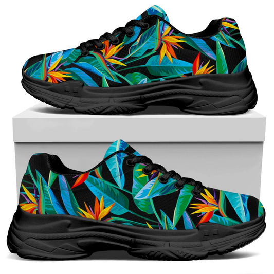 Teal Tropical Pattern Print Black Chunky Shoes