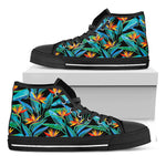 Teal Tropical Pattern Print Black High Top Sneakers