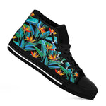 Teal Tropical Pattern Print Black High Top Sneakers