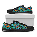 Teal Tropical Pattern Print Black Low Top Sneakers