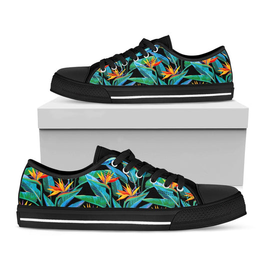 Teal Tropical Pattern Print Black Low Top Sneakers