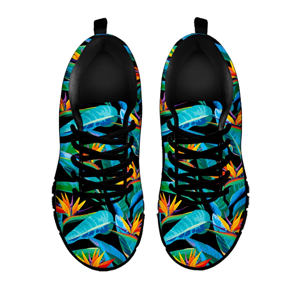 Teal Tropical Pattern Print Black Running Shoes
