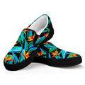 Teal Tropical Pattern Print Black Slip On Sneakers