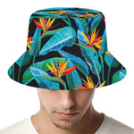 Teal Tropical Pattern Print Bucket Hat