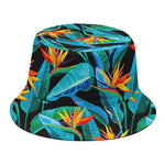 Teal Tropical Pattern Print Bucket Hat
