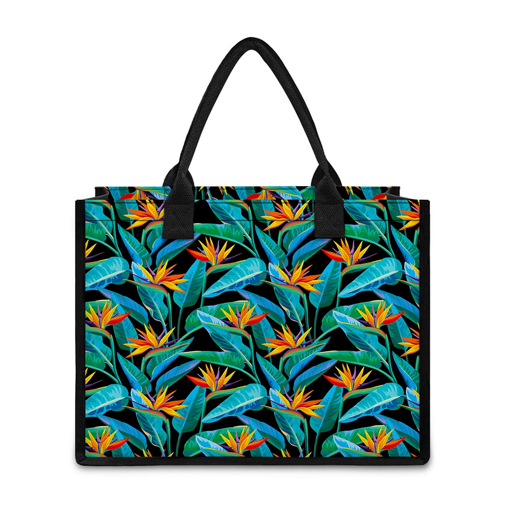 Teal Tropical Pattern Print Canvas Tote Bag