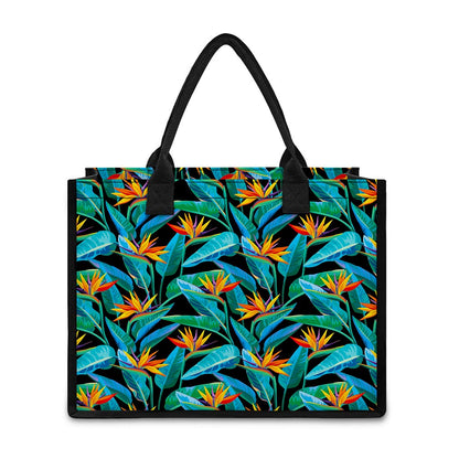 Teal Tropical Pattern Print Canvas Tote Bag