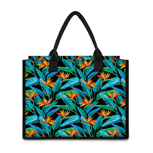 Teal Tropical Pattern Print Canvas Tote Bag